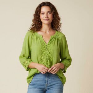 Fundamental Things Women's Blouse Medium Peasant Top 3/4 Sleeves Embellished